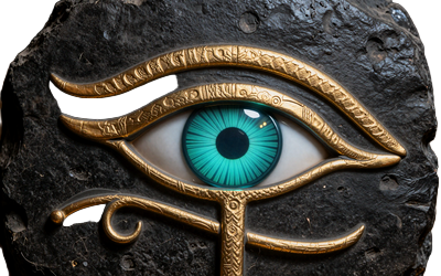 T&uuml;rkis leuchtendes Auge des Horus als Symbol f&uuml;r die zweite Bonusstufe bei Cleobetra Casino