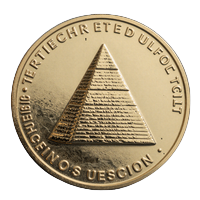 Goldene USDT-Stablecoin-M&uuml;nze mit Pyramiden-Emblem bei Cleobetra Casino