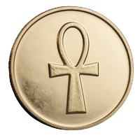 Goldene Litecoin-M&uuml;nze mit Ankh-Kreuz-Emblem bei Cleobetra Casino