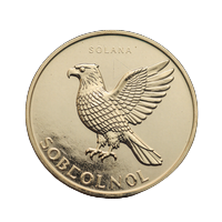 Goldene Solana-SOL-M&uuml;nze mit Falken-Emblem bei Cleobetra Casino