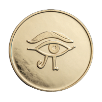 Goldene Ethereum-M&uuml;nze mit Oke-des-Horus-Emblem bei Cleobetra Casino