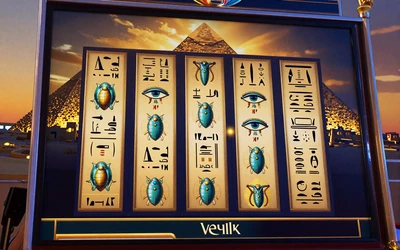 &Auml;gyptischer Online-Slot mit Pyramiden bei Sonnenuntergang und Hieroglyphen-Walzen bei Cleobetra Casino