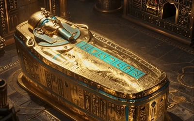 Goldener Sarkophag mit leuchtenden Hieroglyphen als Thumbnail des Slots Legacy of Dead bei Cleobetra Casino