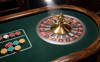 Live Roulette-Tisch mit goldenen Jetons in dunklem Casino-Studio bei Cleobetra Casino