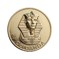 Goldene Cardano-ADA-M&uuml;nze mit Sphinx-Emblem bei Cleobetra Casino