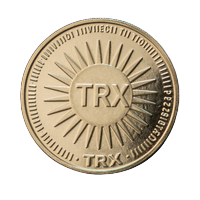 Goldene Tron-TRX-M&uuml;nze mit Sonnenscheiben-Emblem bei Cleobetra Casino